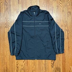 Vintage Y2K 2000s Men's Nike Track Jacket Black Nylon Full Zip Silver Tag Sz XL